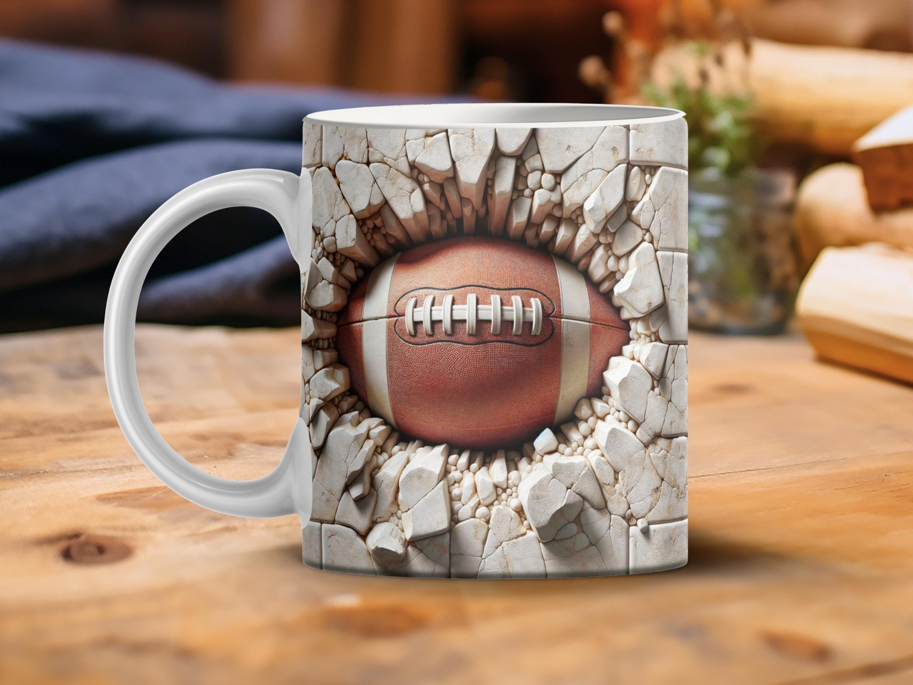 Football Breakthrough 3D Ceramic Mug Sports Lover Gift Fan Coffee Cup Unique Football Design Team Spirit Tea Mug Football Coach