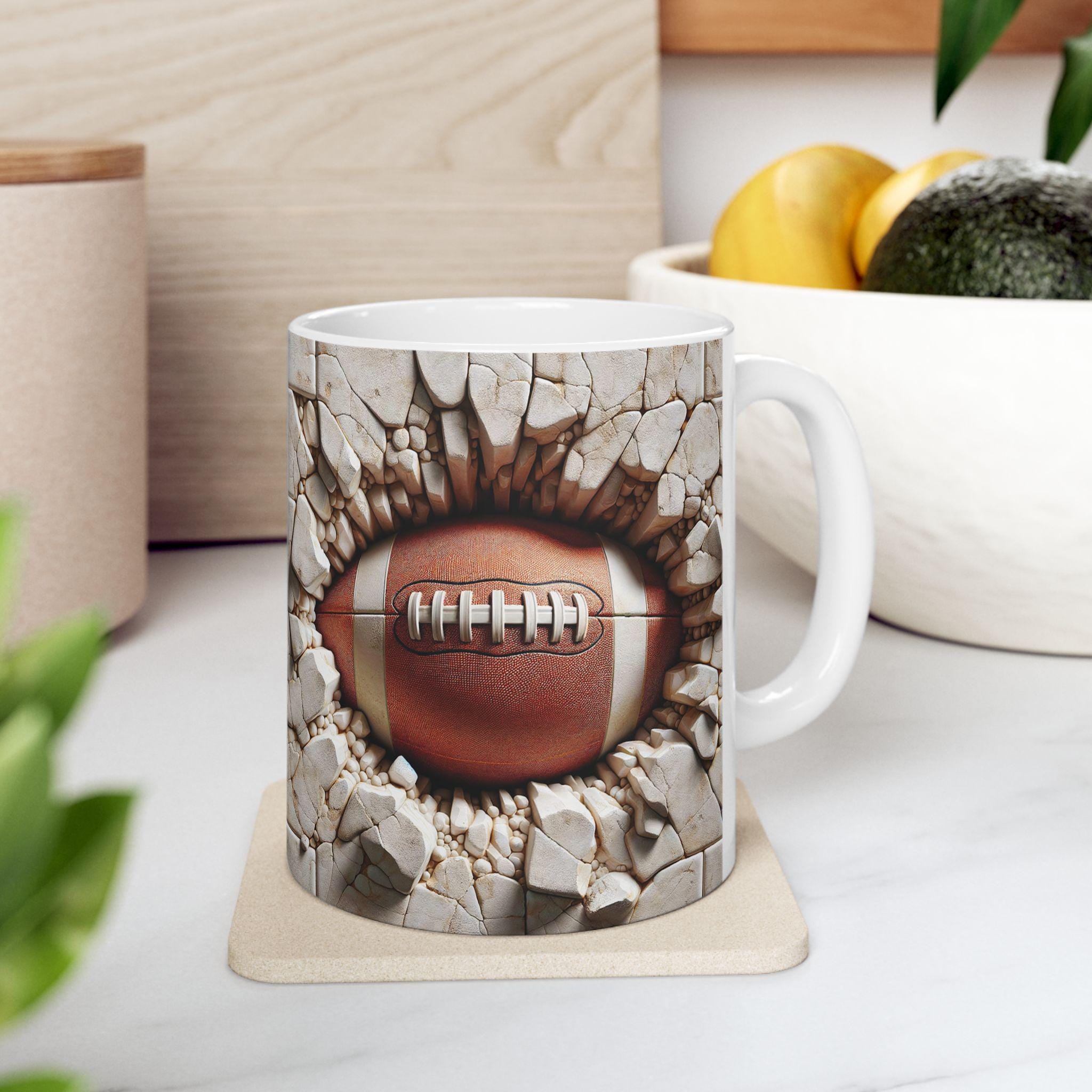 Football Breakthrough 3D Ceramic Mug Sports Lover Gift Fan Coffee Cup Unique Football Design Team Spirit Tea Mug Football Coach