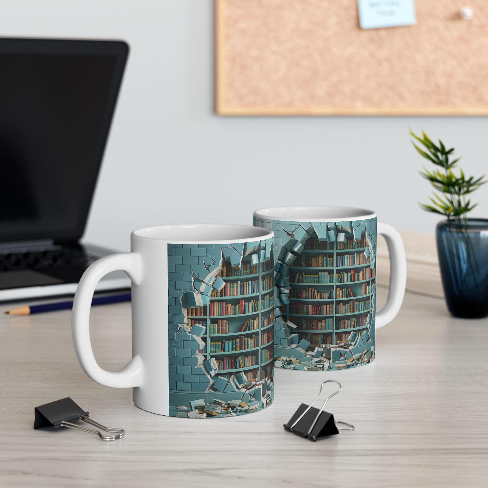 3D designed Mug Realistic Bookshelf coffee Mug for Book lovers Gift Idea Bookish Coffee Cup for Bookworms Gift for Librarian 11 oz