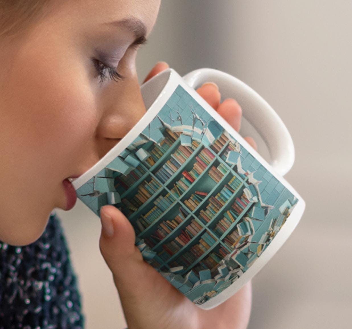 3D designed Mug Realistic Bookshelf coffee Mug for Book lovers Gift Idea Bookish Coffee Cup for Bookworms Gift for Librarian 11 oz