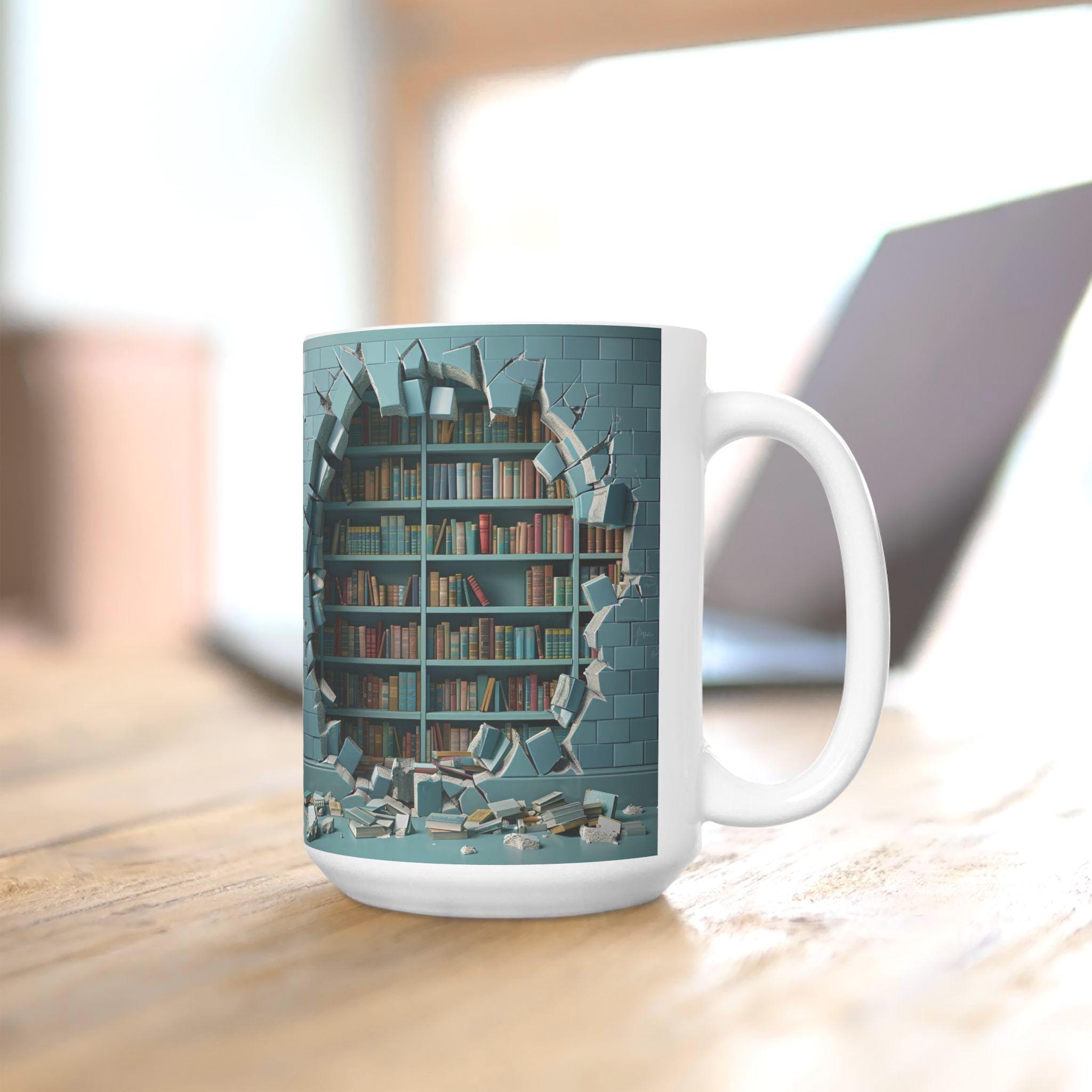 3D designed Mug Realistic Bookshelf coffee Mug for Book lovers Gift Idea Bookish Coffee Cup for Bookworms Gift for Librarian 11 oz