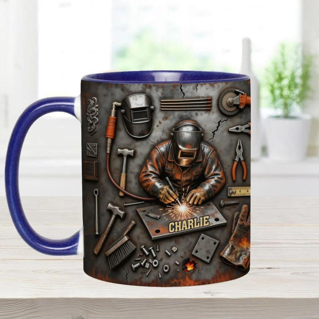 Personalized Welder 3D Effect Accent Mug, Custom Name Welding Coffee Cup,Super Cool Welder Design, Gift For Husband Him Dad,Fathers Day Gift