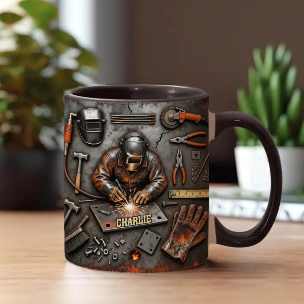 Personalized Welder 3D Effect Accent Mug, Custom Name Welding Coffee Cup,Super Cool Welder Design, Gift For Husband Him Dad,Fathers Day Gift