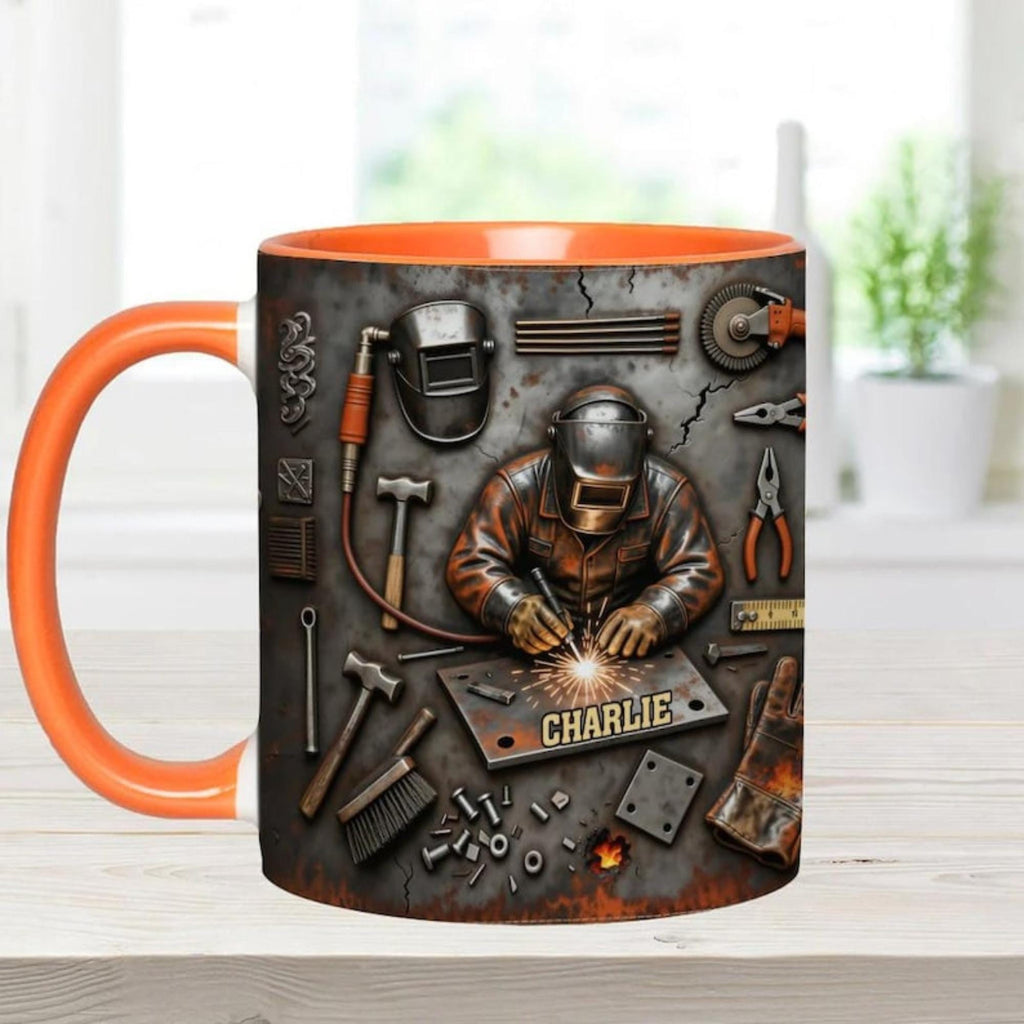 Personalized Welder 3D Effect Accent Mug, Custom Name Welding Coffee Cup,Super Cool Welder Design, Gift For Husband Him Dad,Fathers Day Gift