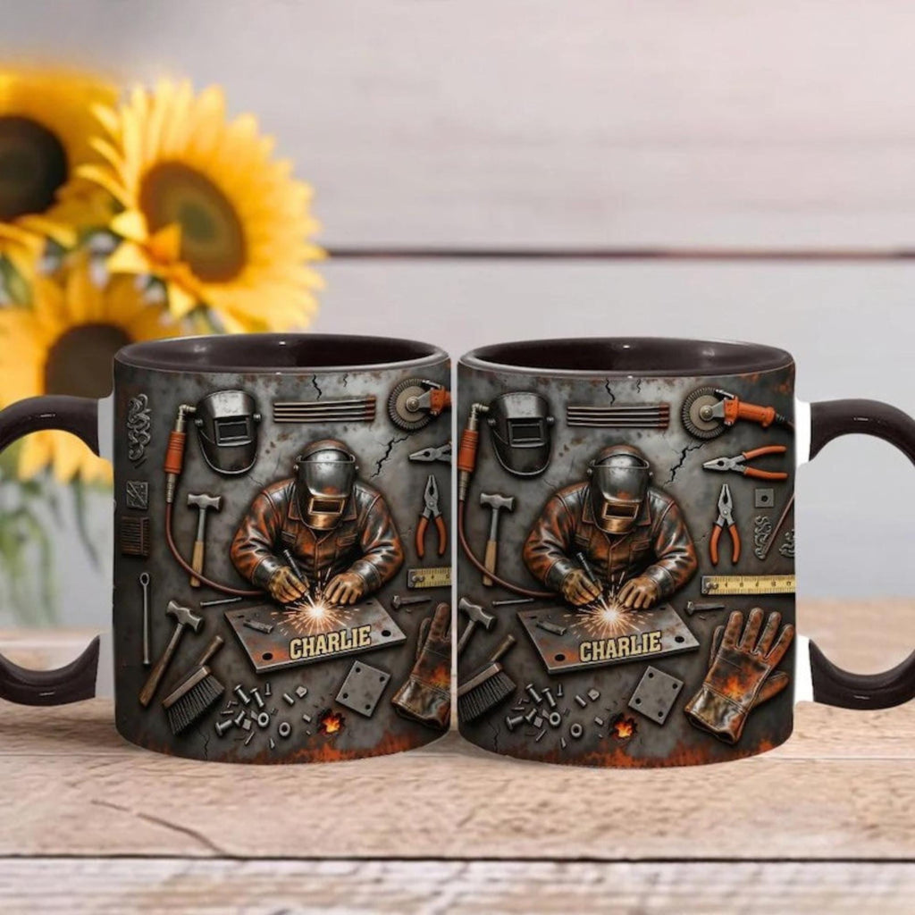 Personalized Welder 3D Effect Accent Mug, Custom Name Welding Coffee Cup,Super Cool Welder Design, Gift For Husband Him Dad,Fathers Day Gift