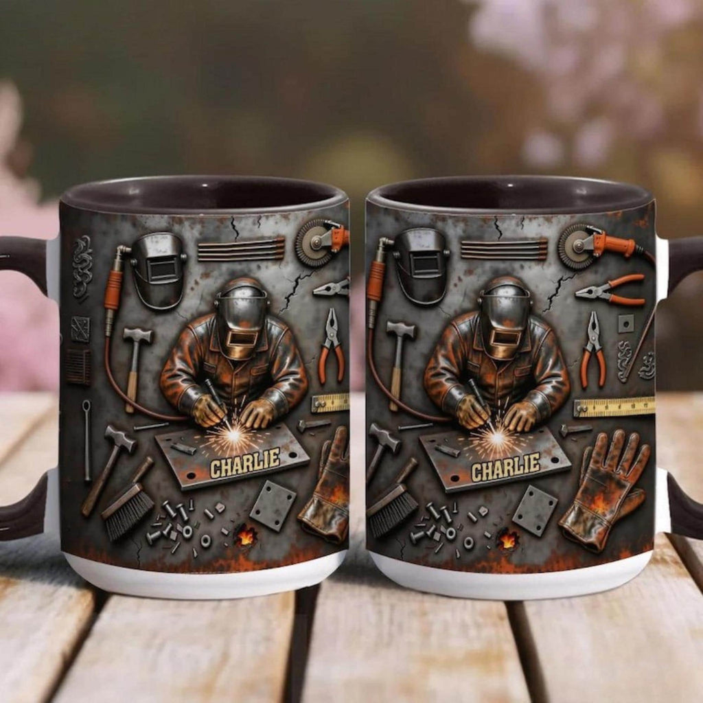 Personalized Welder 3D Effect Accent Mug, Custom Name Welding Coffee Cup,Super Cool Welder Design, Gift For Husband Him Dad,Fathers Day Gift