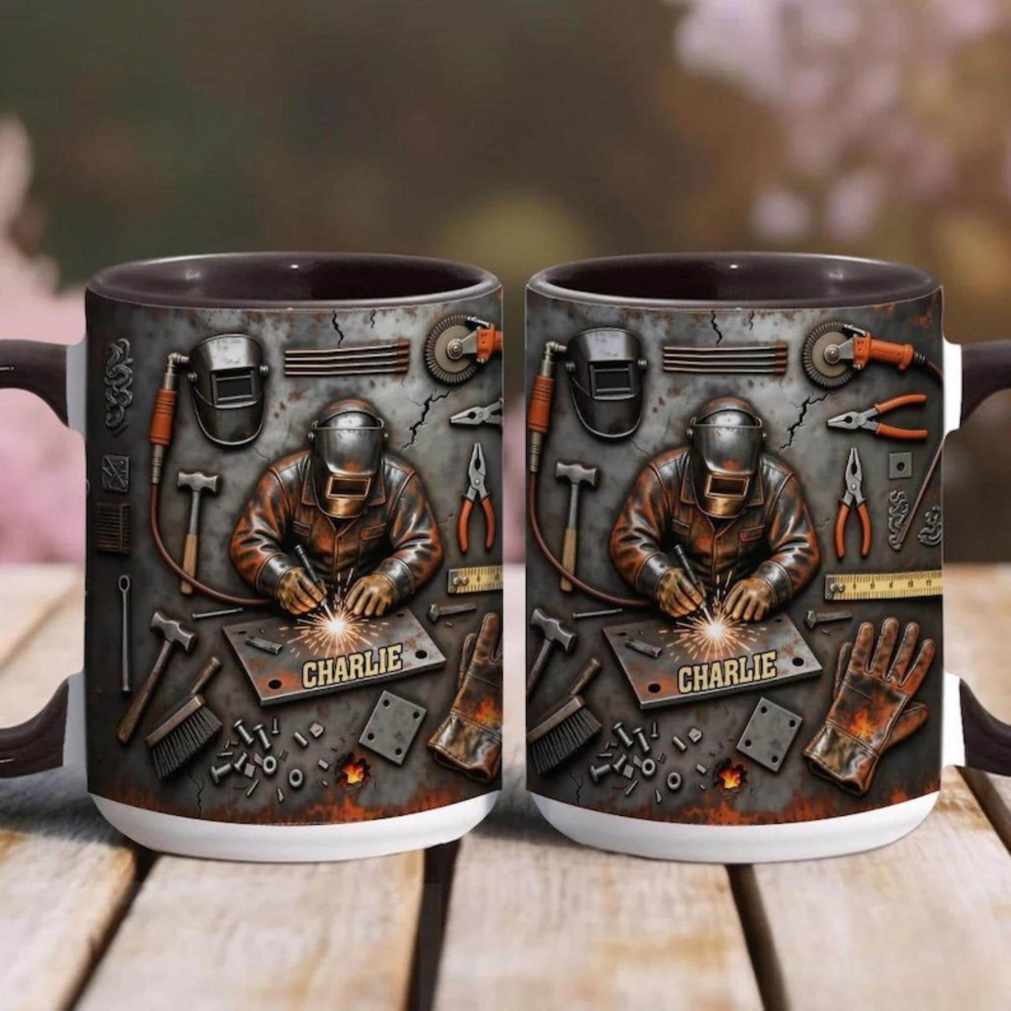 Personalized Welder 3D Effect Accent Mug, Custom Name Welding Coffee Cup,Super Cool Welder Design, Gift For Husband Him Dad,Fathers Day Gift
