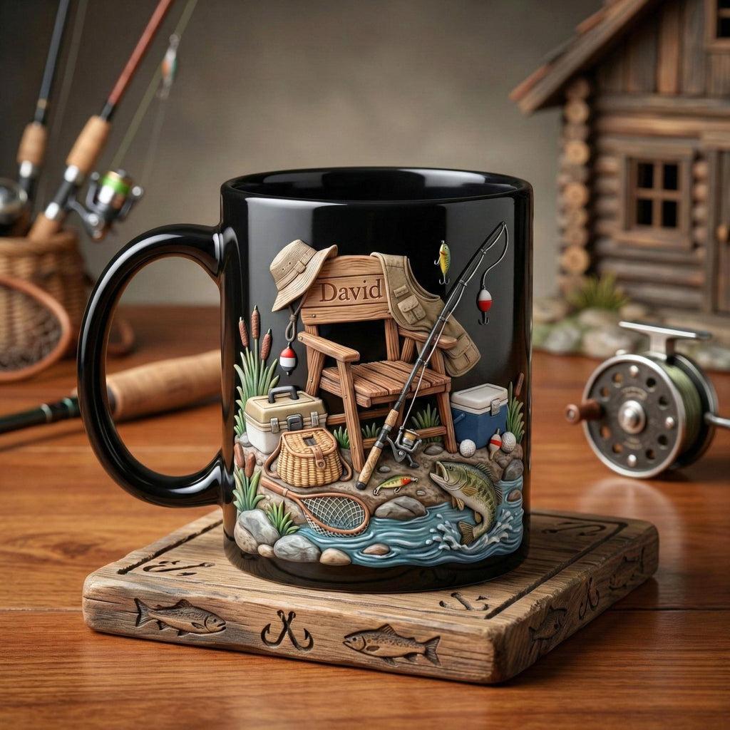 Personalized Fisherman Accent Mug, Fishing Lure Coffee Cup, Father’s Day Gift for Dad or Grandpa, Custom Mug Gift For Fishing Lover