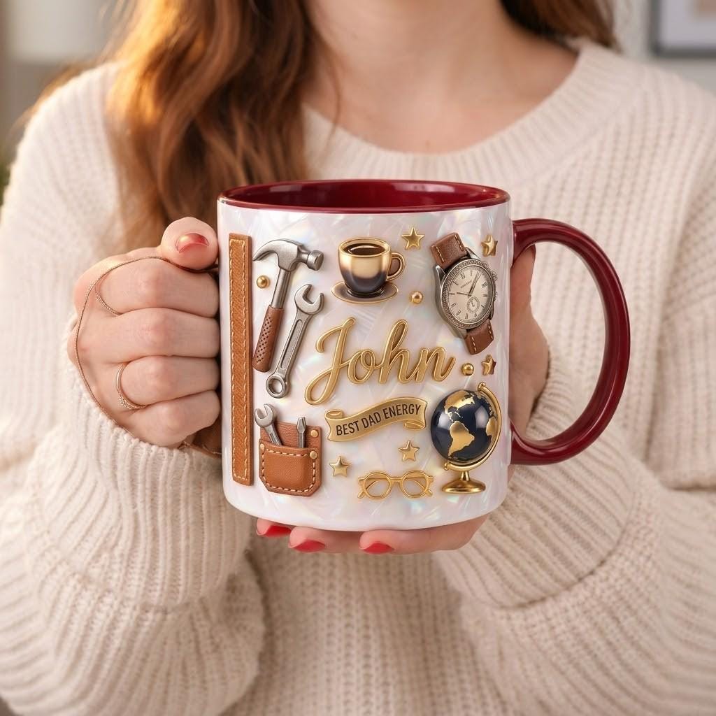 Personalized Dad Ceramic Mug, Custom Built With Love Cup, Father Gift, Dad Energy Keepsake