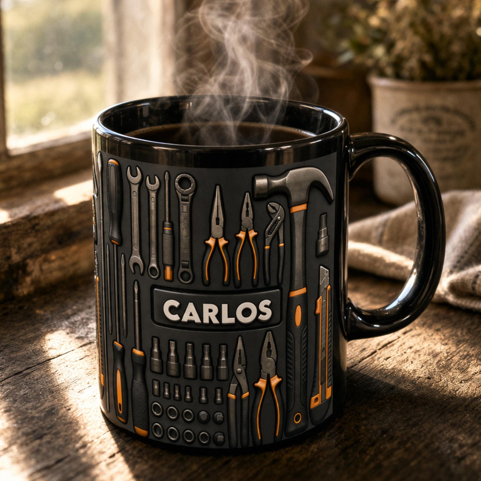Personalized Mechanic Coffee Mug, 3D Inflated Tool Design Cup, Custom Name Handyman Gift, Dad Grandpa Workshop Mug, 11oz 15oz Black White
