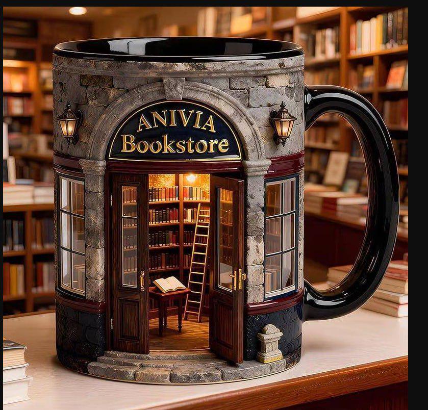 Anivia Bookstore 3D Effect Coffee Mug – Classic Library Design Ceramic Mug – Gift size 11-15oz