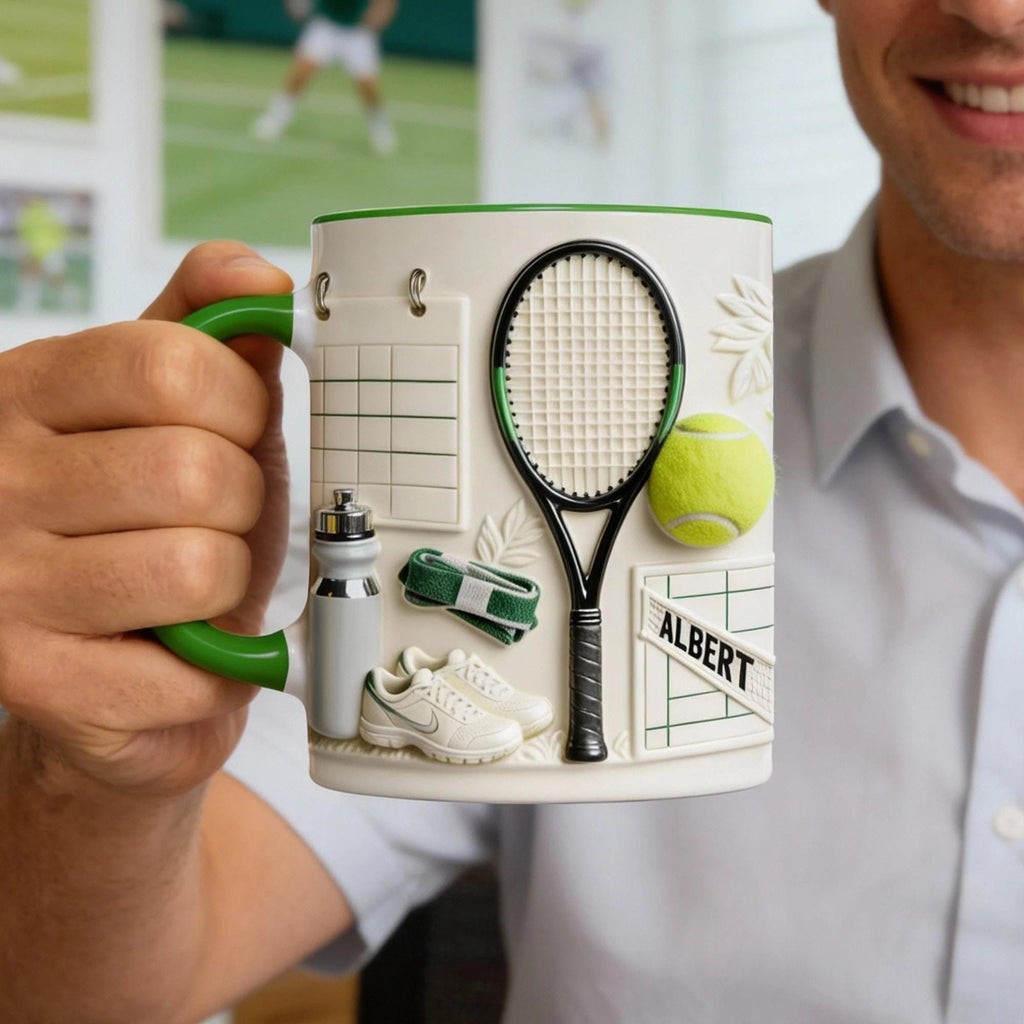 Tennis Match Day Mug 3D Embossed Personalized Gift for Tennis Players