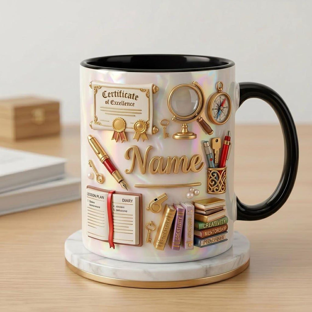 Personalized Teacher Mug with Name, Faux 3D Effect Mug, Classroom Decor Gift