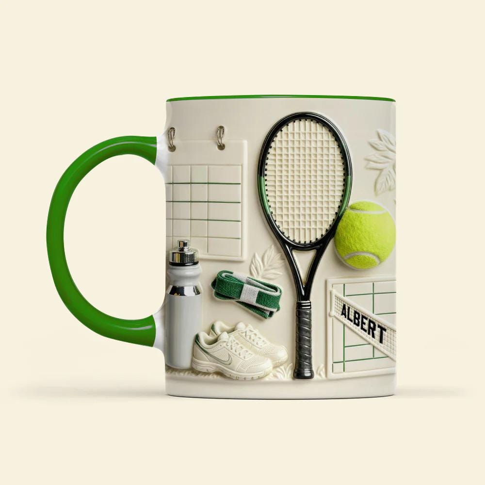 Tennis Match Day Mug 3D Embossed Personalized Gift for Tennis Players