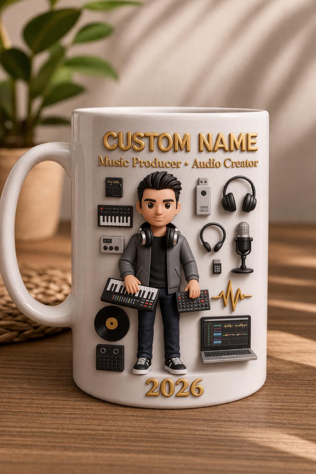 Music Producer Mug 3D Embossed Custom Name, Audio Creator Coffee Mug, DJ Producer Gift, Music Lover Mug, Studio Producer Mug 2026