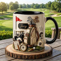 Personalized Golf Mug, Ceramic Coffee Cup with Name, Golf Bag and Clubs Design for Golfer Gift