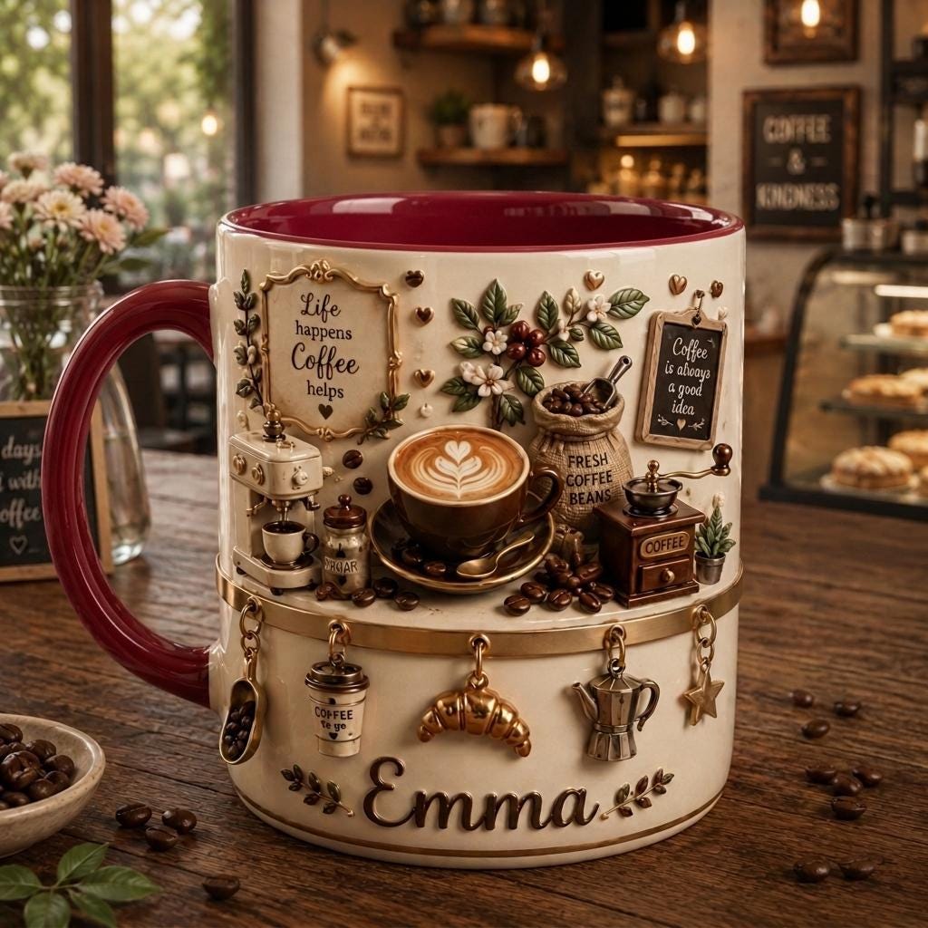 Personalized 3D Illusion Coffee Mug, Custom Name Barista Gift, Ceramic Latte Cup