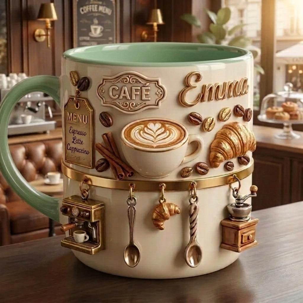 Personalized 3D Illusion Coffee Mug, Custom Name Barista Gift, Ceramic Latte Cup
