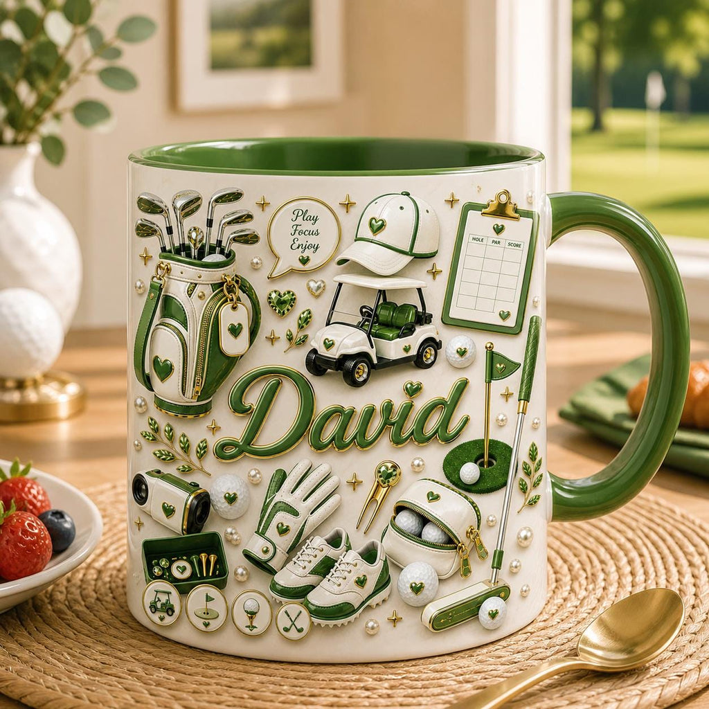 3D Effect Golf Mug , Personalized Golf Mug, Custom Name Golf Coffee Mug, Golfer Gift for Him, Golf Lover Mug, Golf Bag Cup
