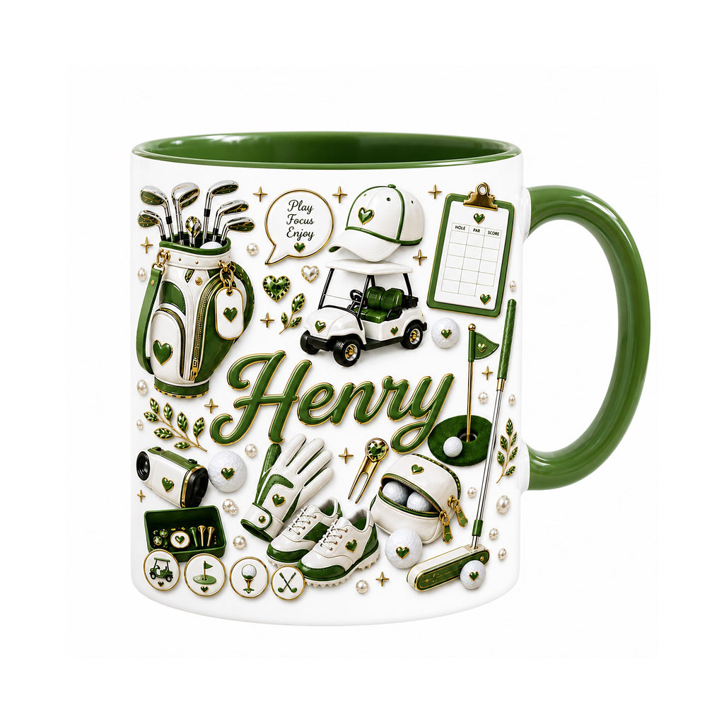 3D Effect Golf Mug , Personalized Golf Mug, Custom Name Golf Coffee Mug, Golfer Gift for Him, Golf Lover Mug, Golf Bag Cup