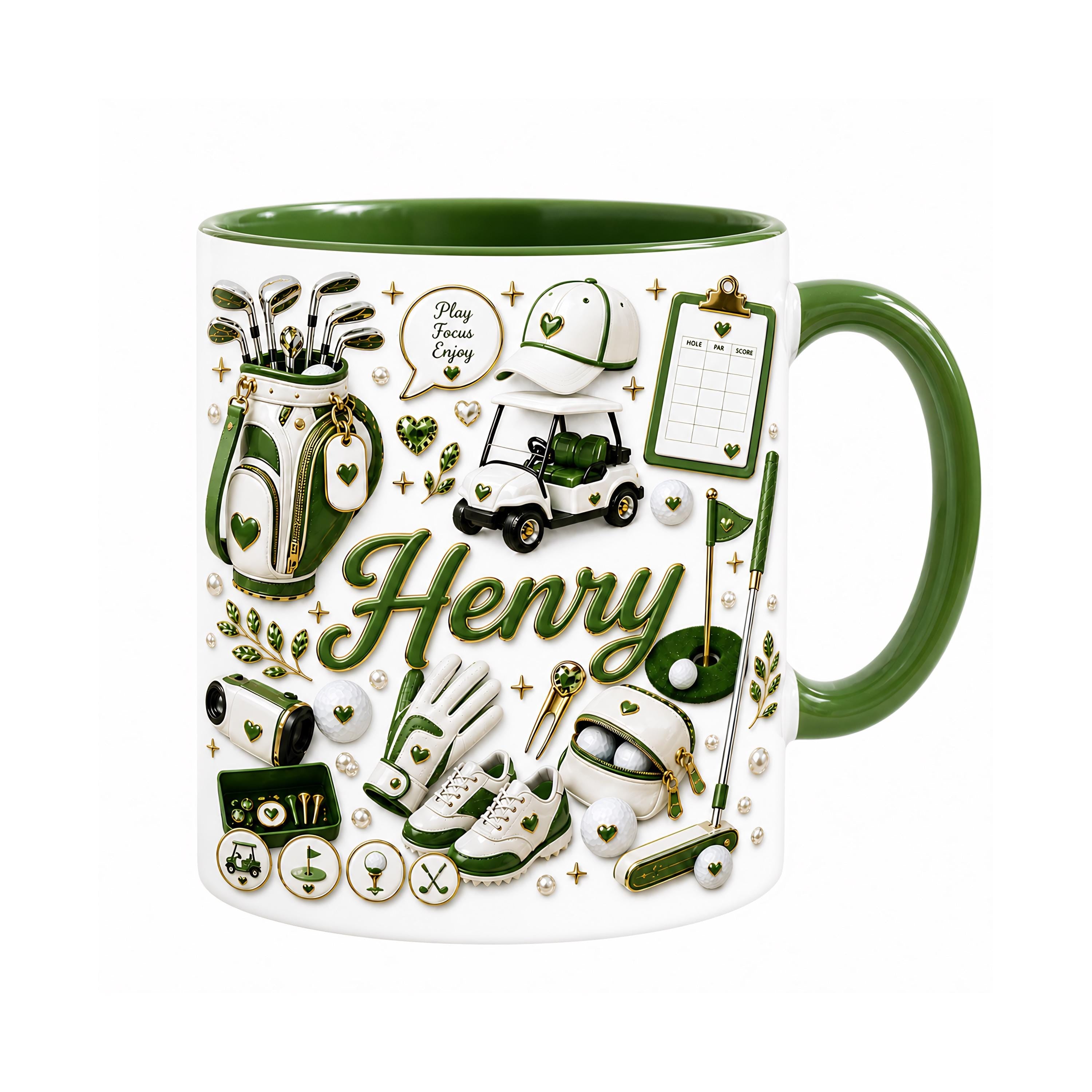 3D Effect Golf Mug , Personalized Golf Mug, Custom Name Golf Coffee Mug, Golfer Gift for Him, Golf Lover Mug, Golf Bag Cup