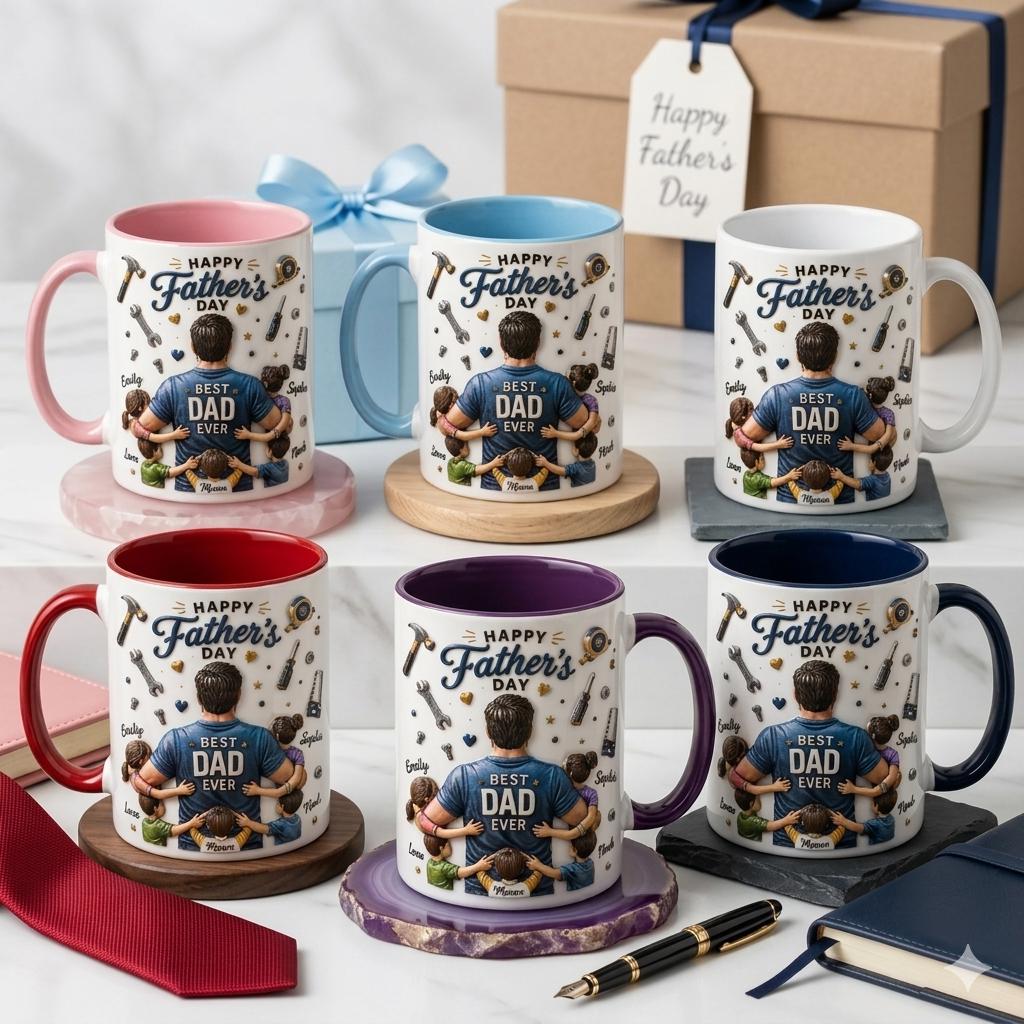Personalized Dad Ever Mug, Father's Day Family Coffee Cup (Faux 3D)