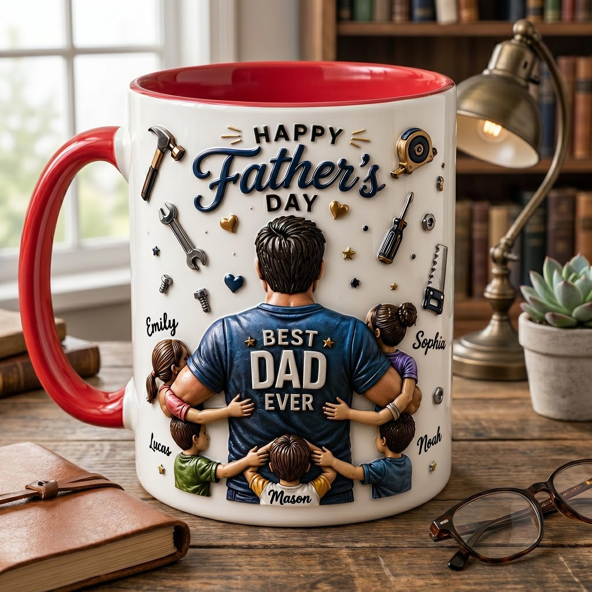 Personalized Dad Ever Mug, Father's Day Family Coffee Cup (Faux 3D)