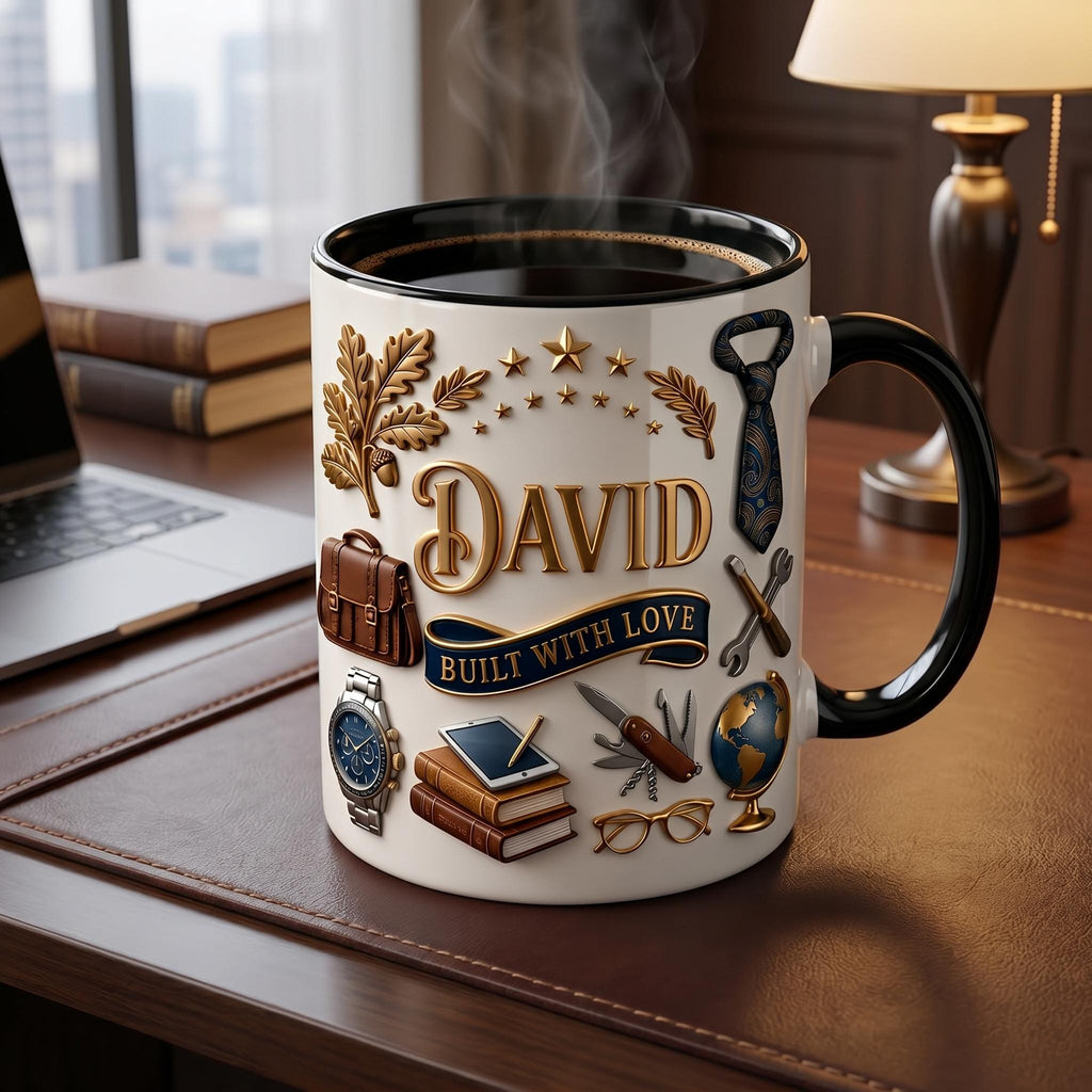 Personalized Dad Mug, Custom Built With Love Cup, Father's Day Gift, Name Mug