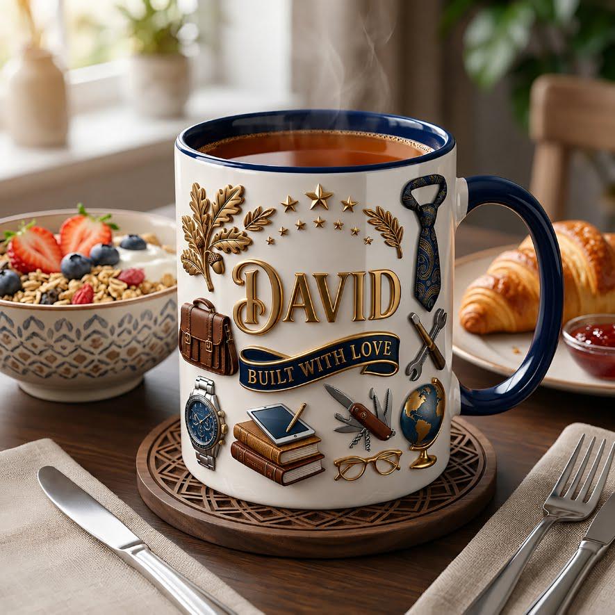 Personalized Dad Mug, Custom Built With Love Cup, Father's Day Gift, Name Mug