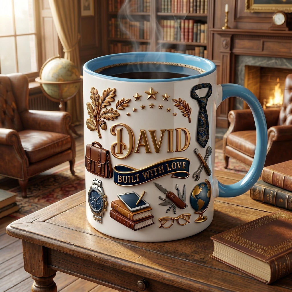 Personalized Dad Mug, Custom Built With Love Cup, Father's Day Gift, Name Mug