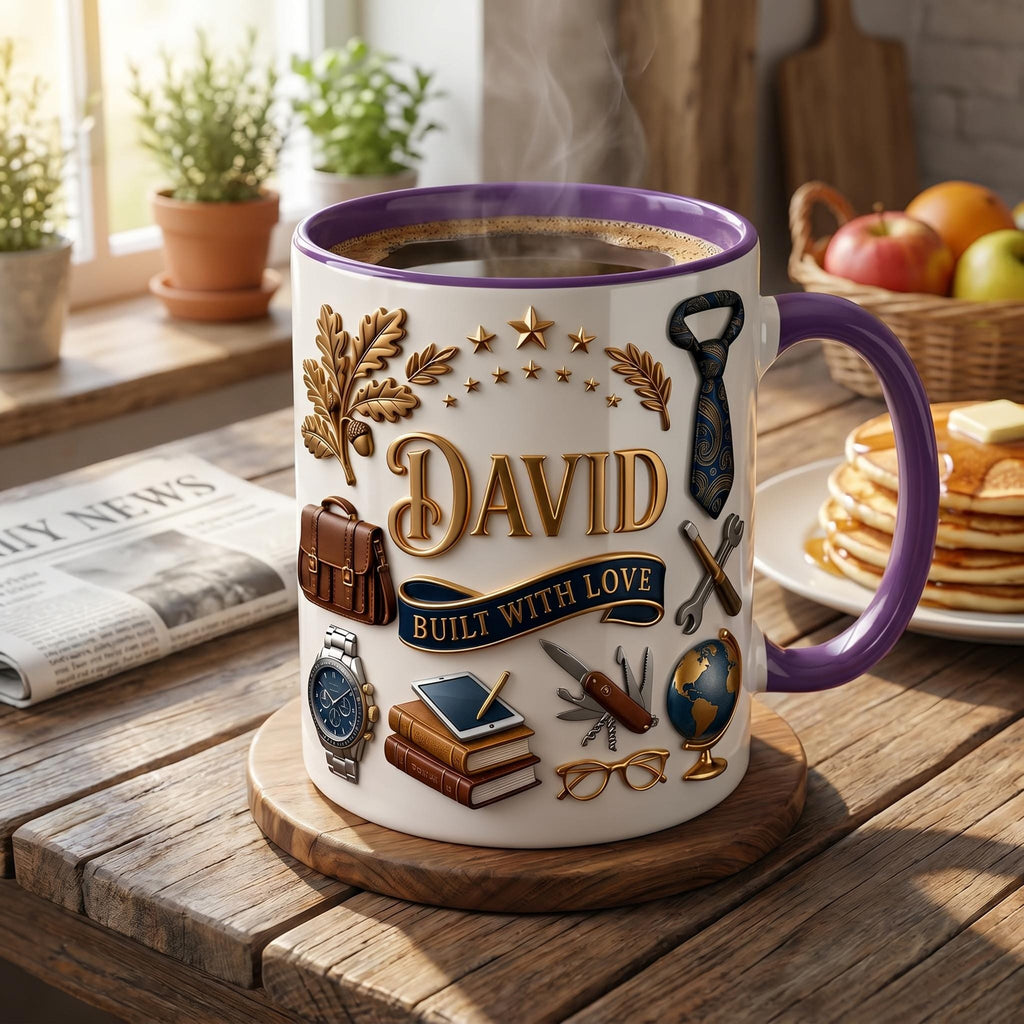 Personalized Dad Mug, Custom Built With Love Cup, Father's Day Gift, Name Mug