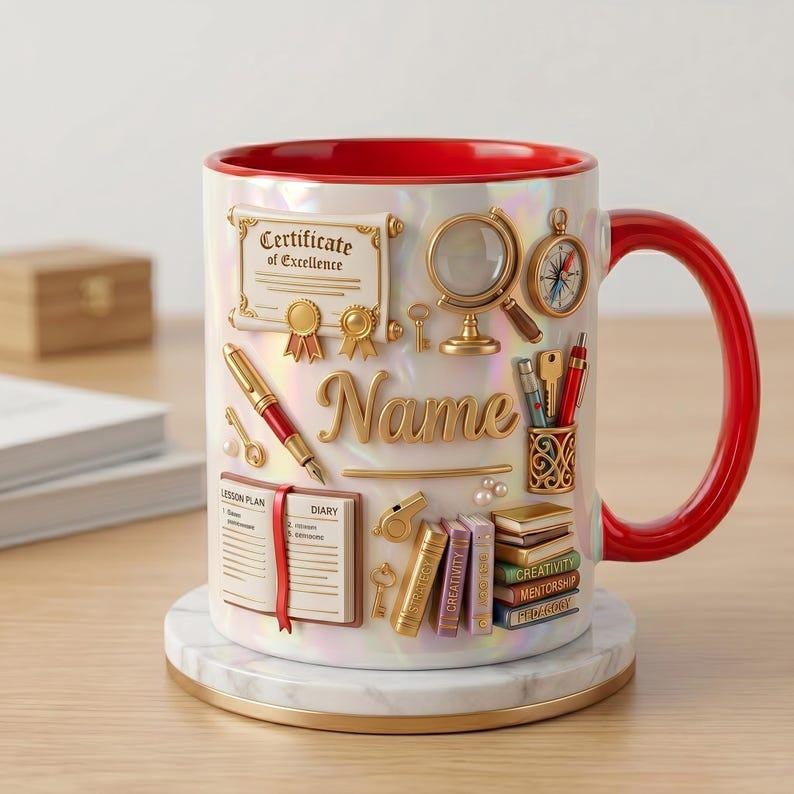 Personalized Teacher Mug with Name, Faux 3D Effect Mug, Classroom Decor Gift