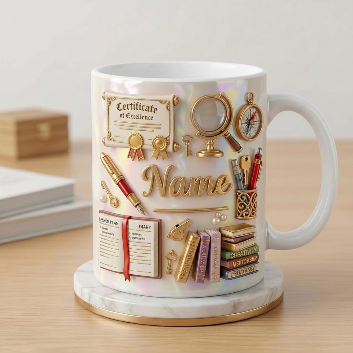 Personalized Teacher Mug with Name, Faux 3D Effect Mug, Classroom Decor Gift