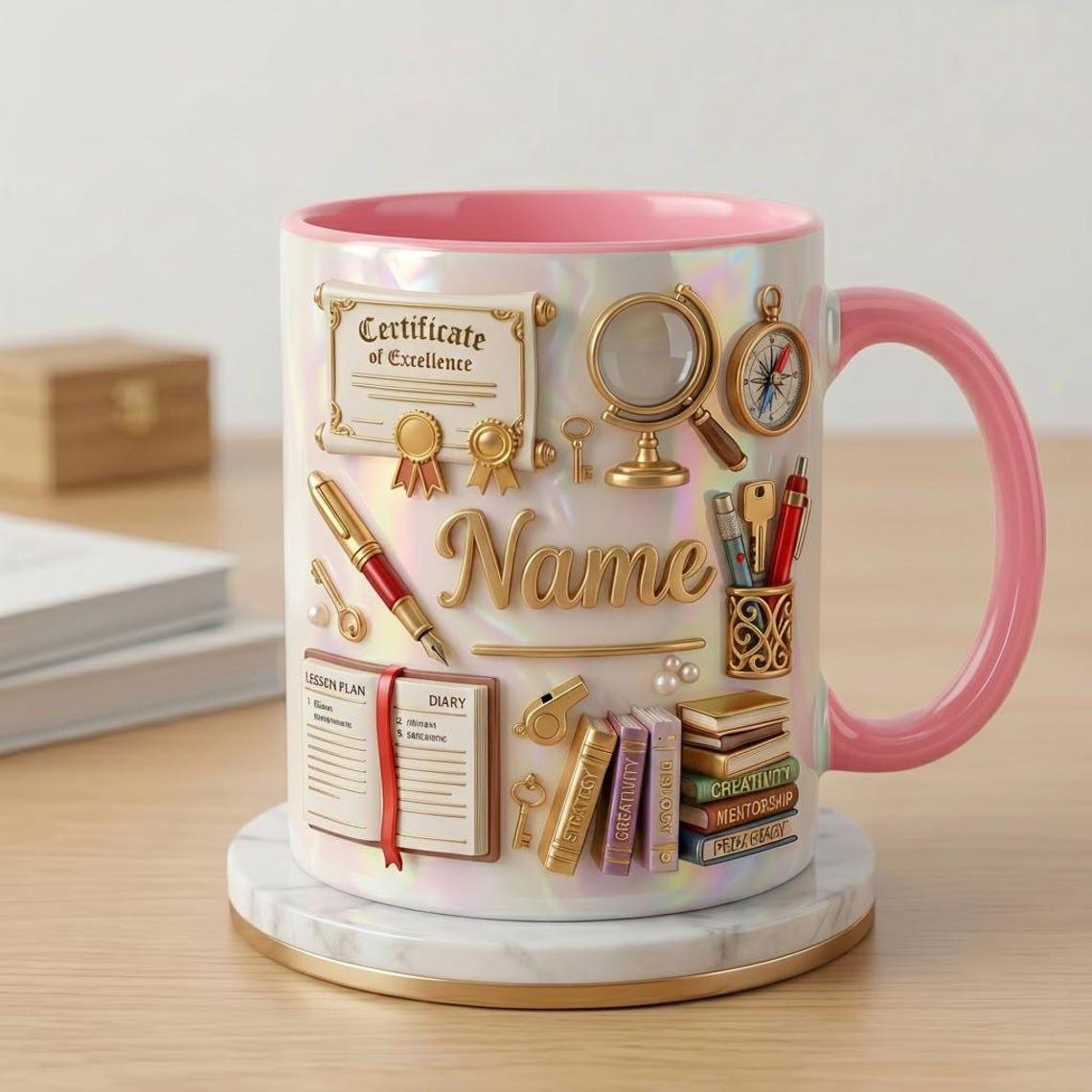 Personalized Teacher Mug with Name, Faux 3D Effect Mug, Classroom Decor Gift