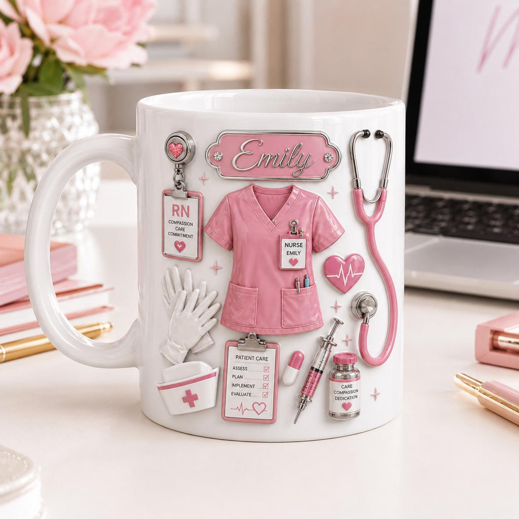 Custom Name Nurse Mug, Personalized Medical Staff Coffee Cup,  Fax 3D Look Nurse Life Gift, Registered Nurse RN LPN NP Appreciation