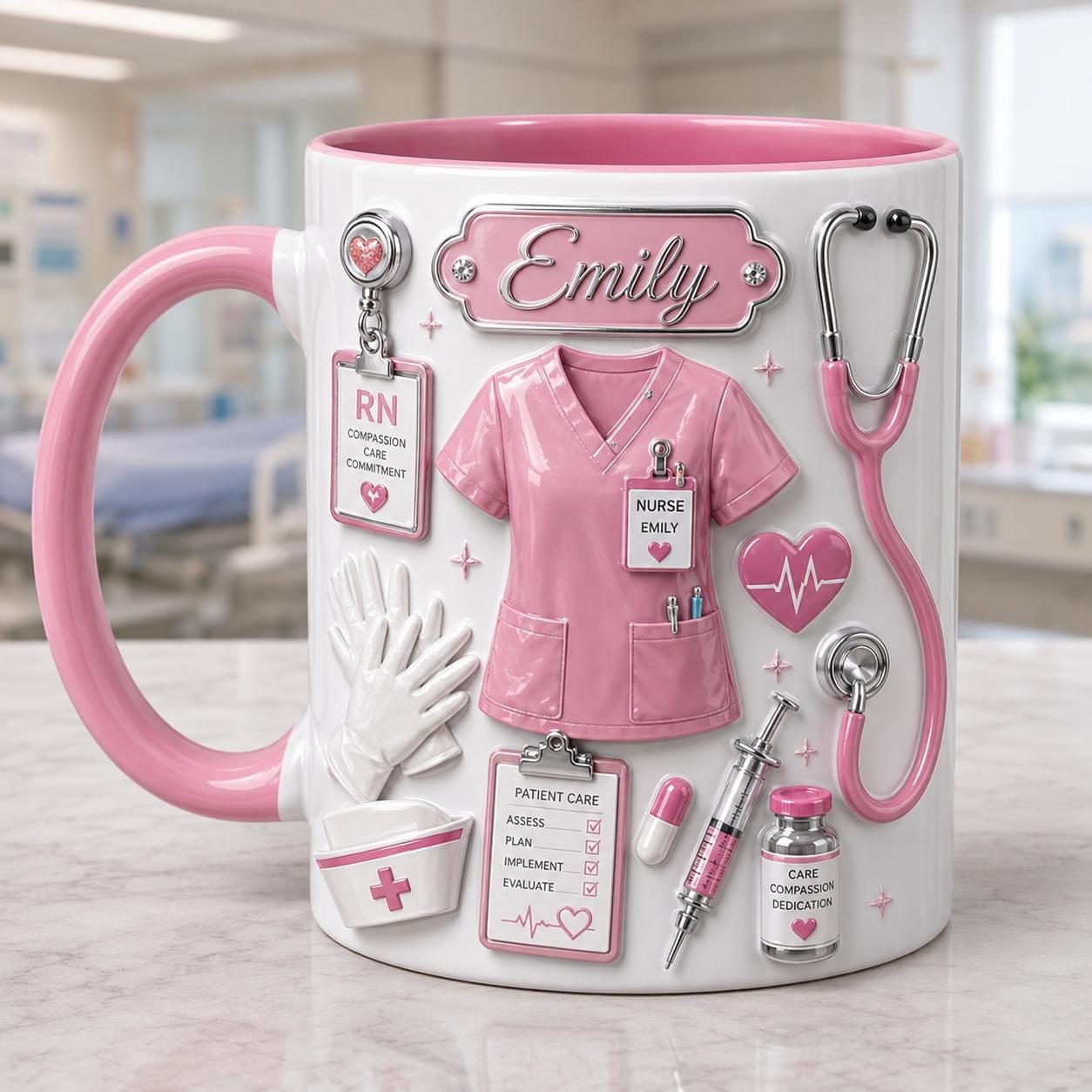 Custom Name Nurse Mug, Personalized Medical Staff Coffee Cup,  Fax 3D Look Nurse Life Gift, Registered Nurse RN LPN NP Appreciation