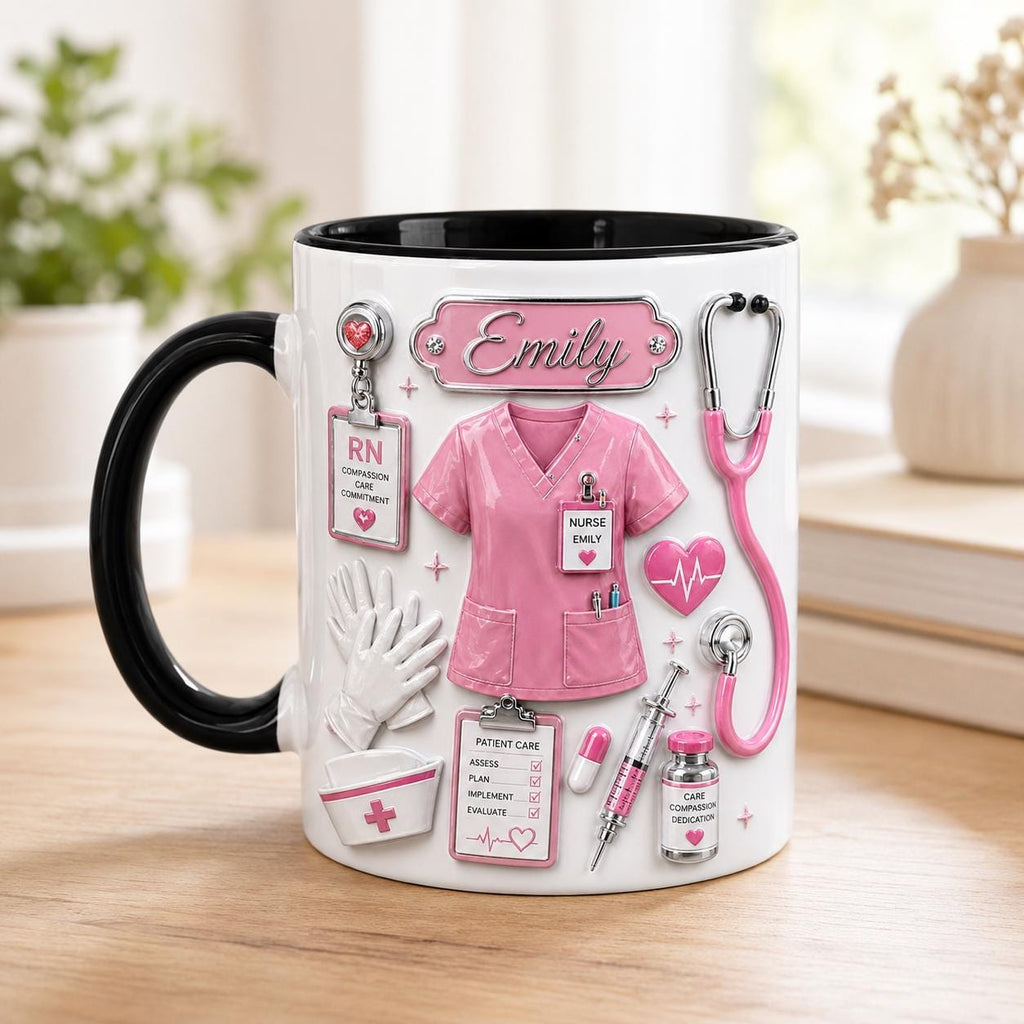 Custom Name Nurse Mug, Personalized Medical Staff Coffee Cup,  Fax 3D Look Nurse Life Gift, Registered Nurse RN LPN NP Appreciation