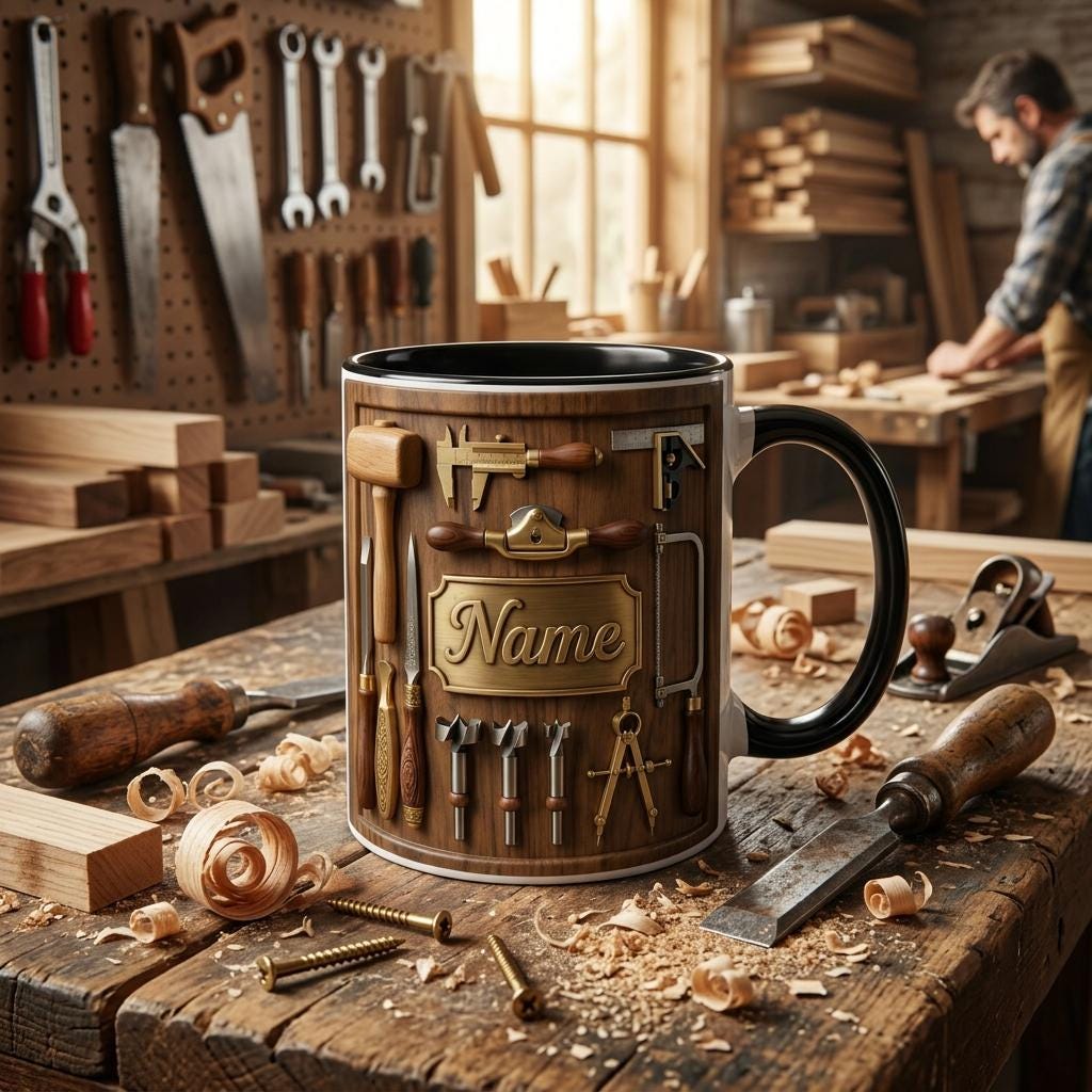 Woodworking Mug 3D, Custom Name 3D Accent Mug, Faux 3D Mug