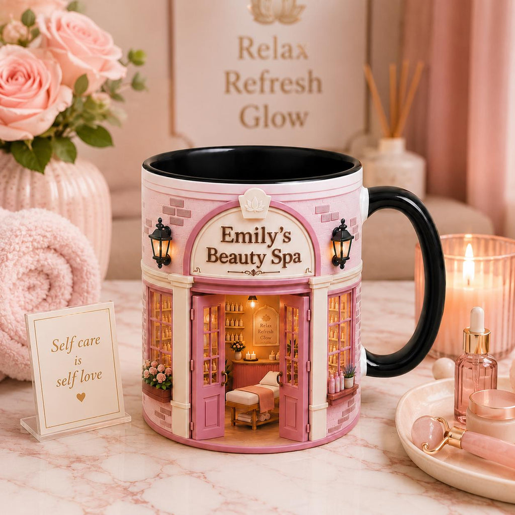 Personalized Beauty Spa Mug, Esthetician Salon Gift, Self Care Lover Mug, 3D Illusion Spa Decor Style Ceramic Mug, Spa Lover Gift for Women