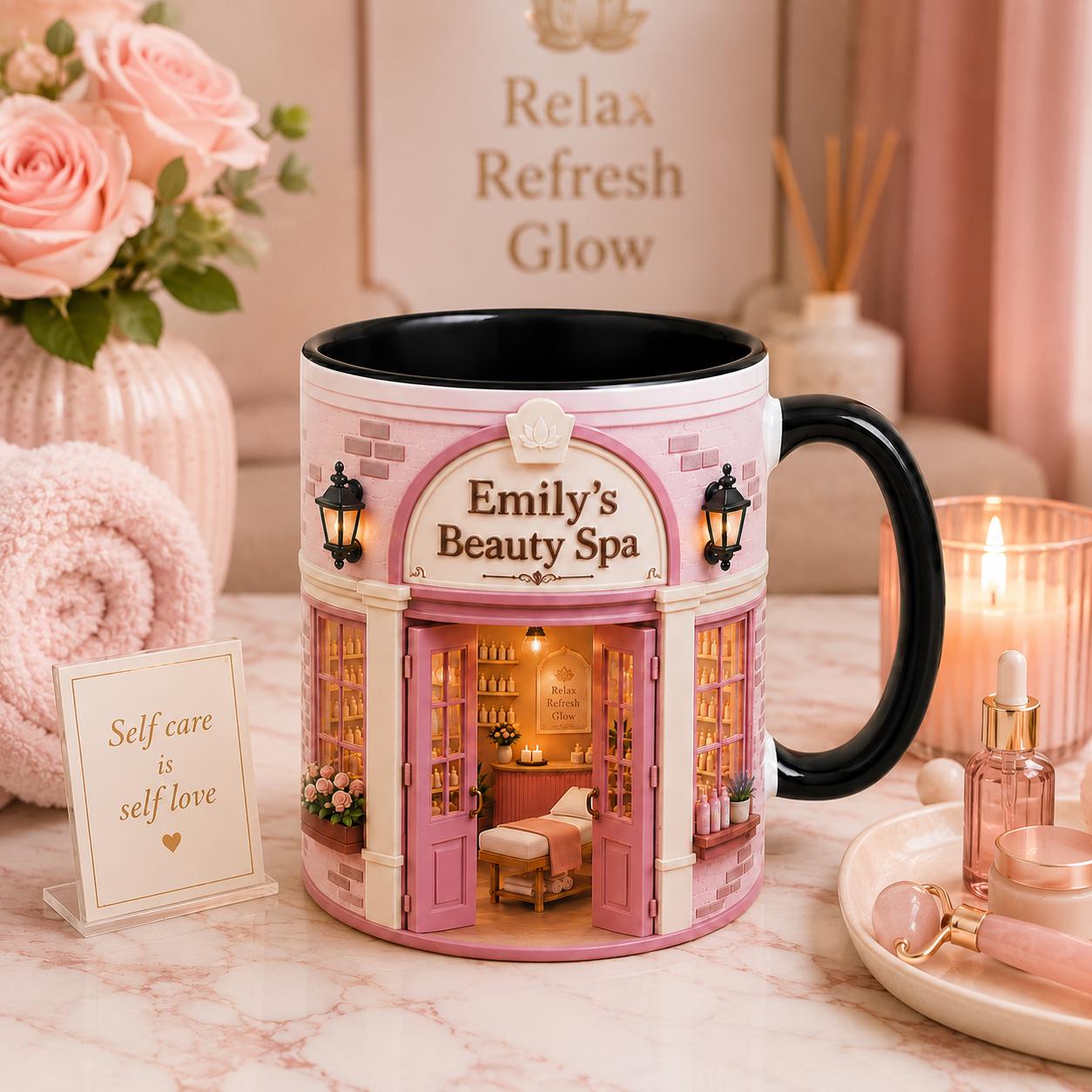 Personalized Beauty Spa Mug, Esthetician Salon Gift, Self Care Lover Mug, 3D Illusion Spa Decor Style Ceramic Mug, Spa Lover Gift for Women