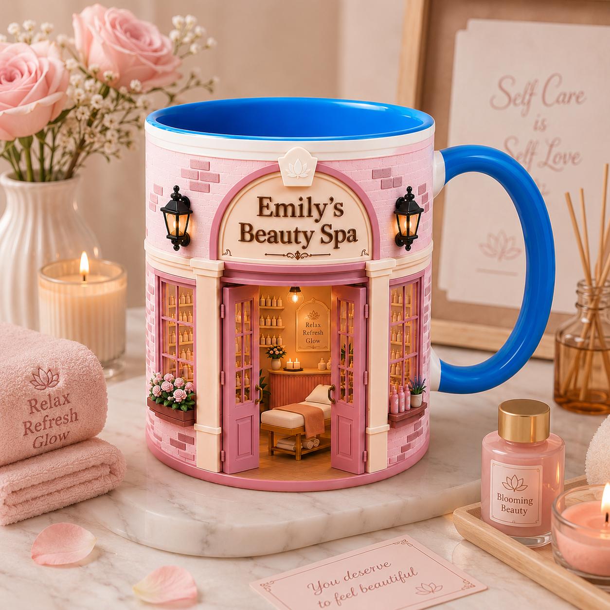 Personalized Beauty Spa Mug, Esthetician Salon Gift, Self Care Lover Mug, 3D Illusion Spa Decor Style Ceramic Mug, Spa Lover Gift for Women