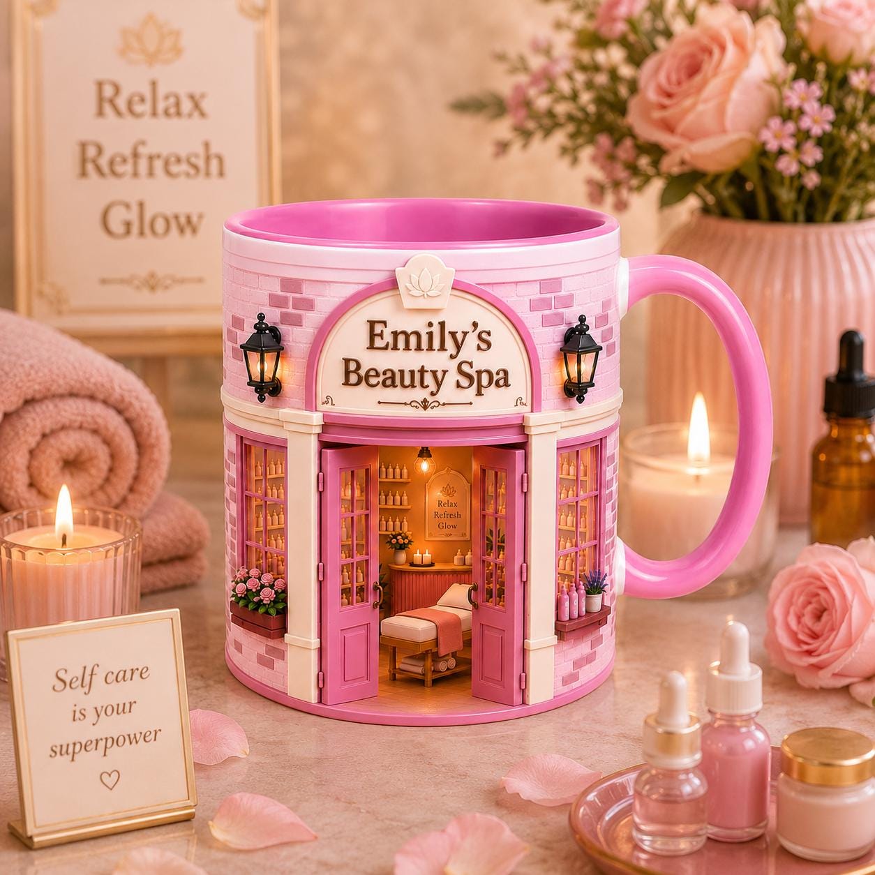 Personalized Beauty Spa Mug, Esthetician Salon Gift, Self Care Lover Mug, 3D Illusion Spa Decor Style Ceramic Mug, Spa Lover Gift for Women