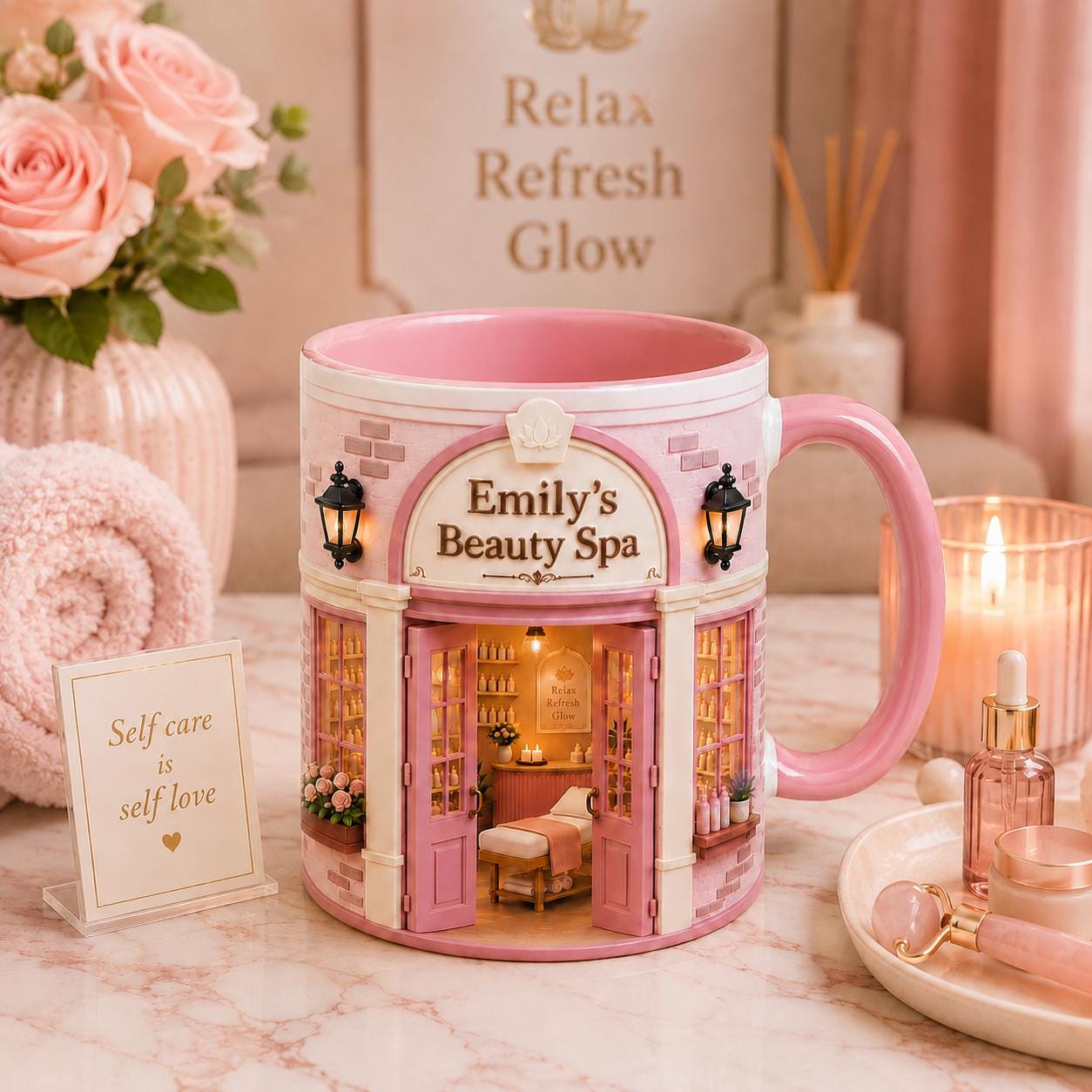 Personalized Beauty Spa Mug, Esthetician Salon Gift, Self Care Lover Mug, 3D Illusion Spa Decor Style Ceramic Mug, Spa Lover Gift for Women