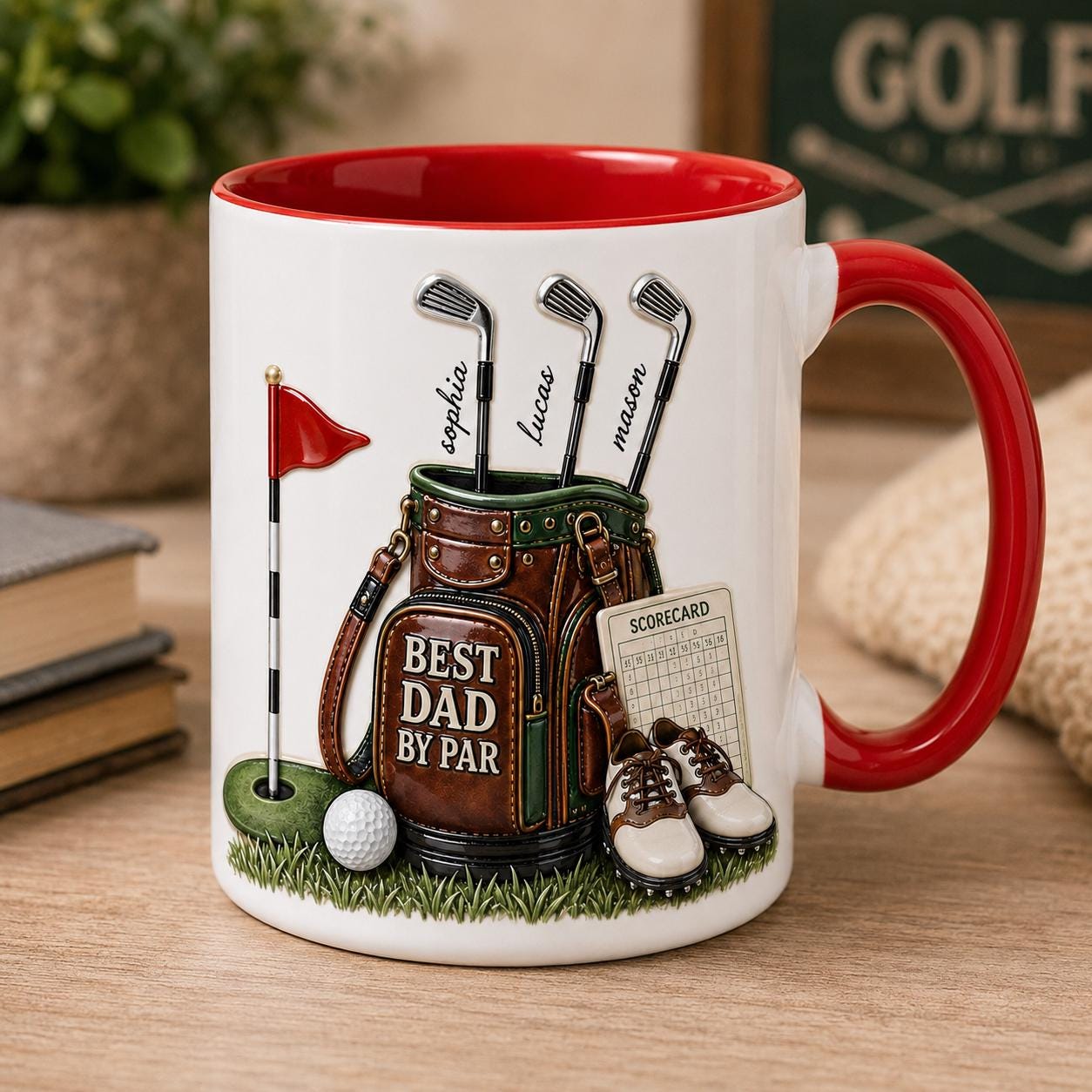 Custom Best Dad By Par Faux 3D Puff Effect Mug, Personalized Gift For Dad Daddy, Golf Lover Present, Golfing Dad Fathers Day Gift