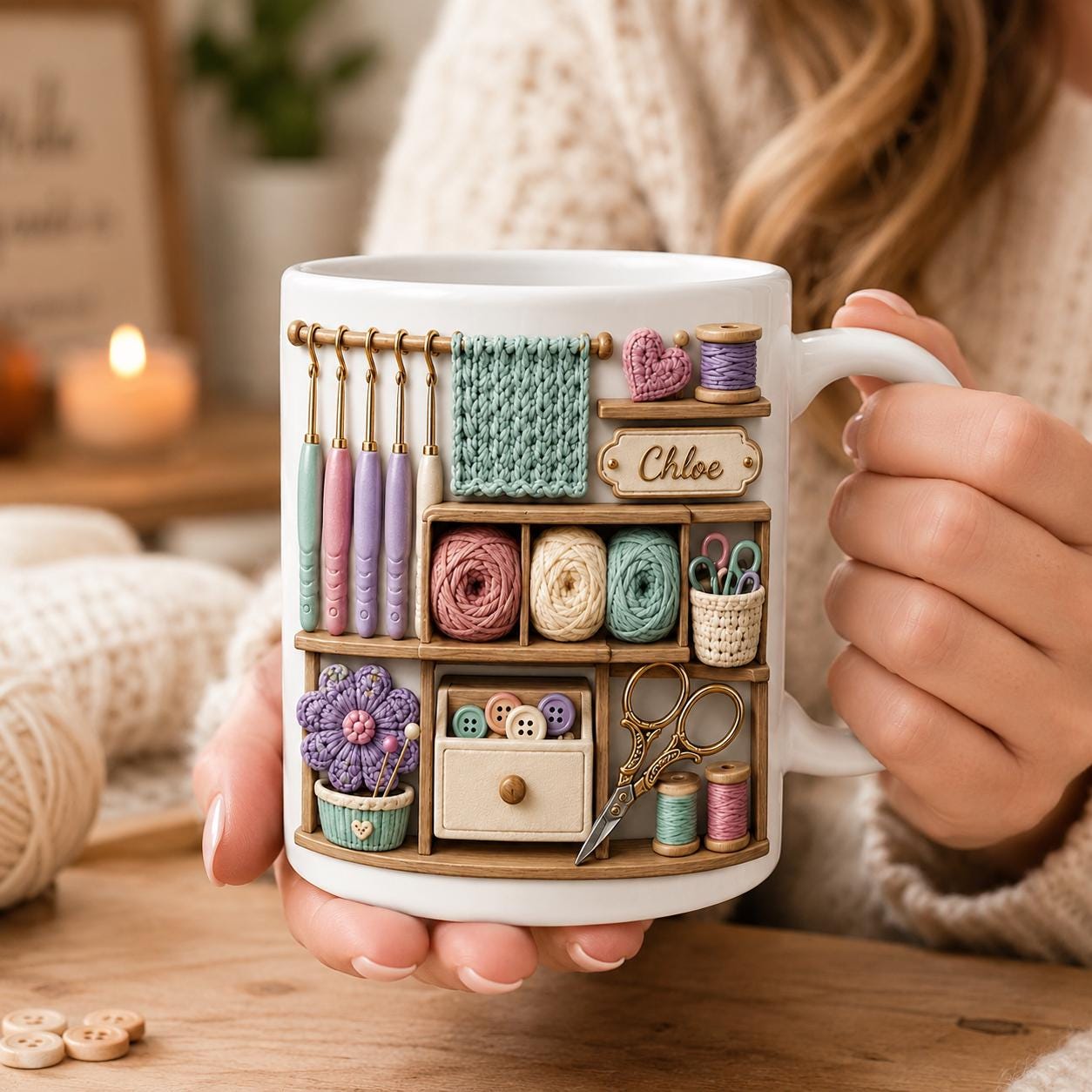 Personalized Crochet  Faux 3D Mug, Knitting Lover Coffee Mug, Craft Room Cup, Gift for Crocheter, Yarn Lover Gift
