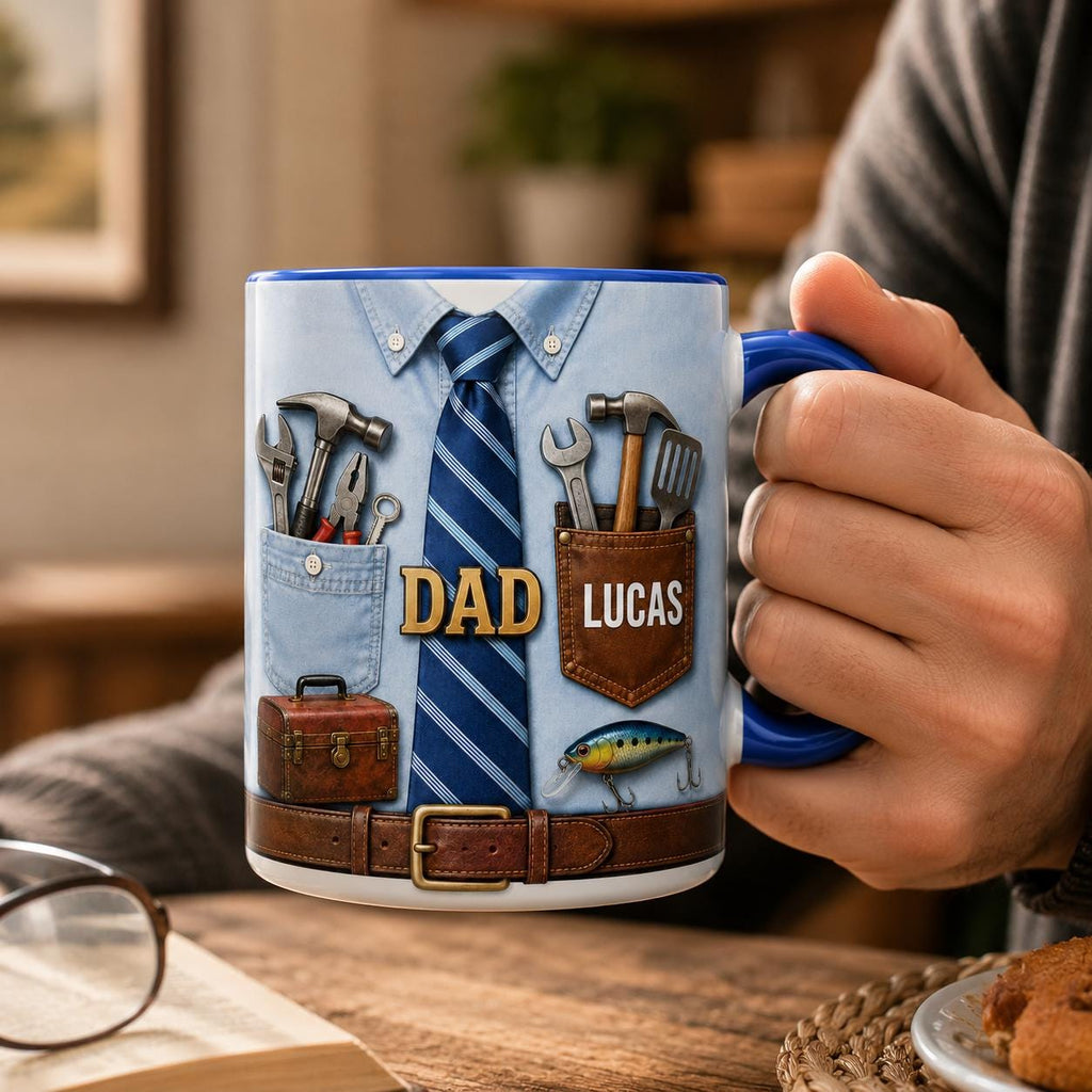 Personalized Dad Mug, Custom Father’s Day Coffee Cup, Handy Dad Mug with Name, Tool Dad Gift, Birthday Gift for Dad