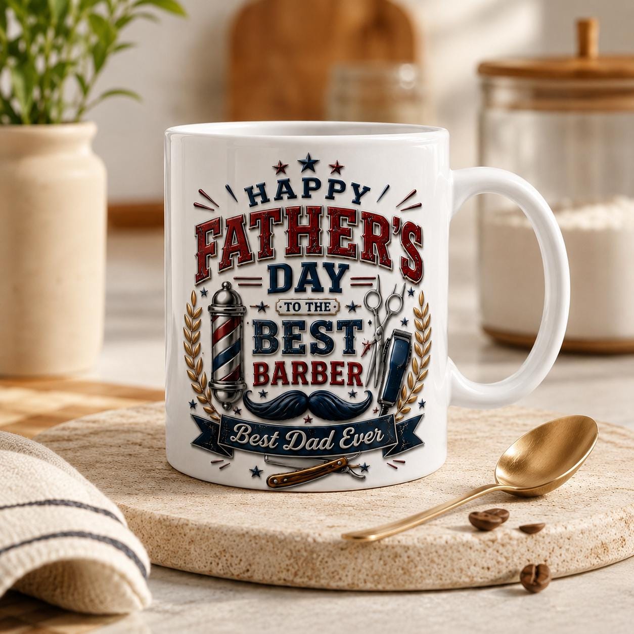 Father’s Day Barber Mug, Best Dad Ever Coffee Cup, Gift for Barber Dad, Barber Mug, Dad Barber Gift, Hair Stylist Father’s Day 3D Effect Mug