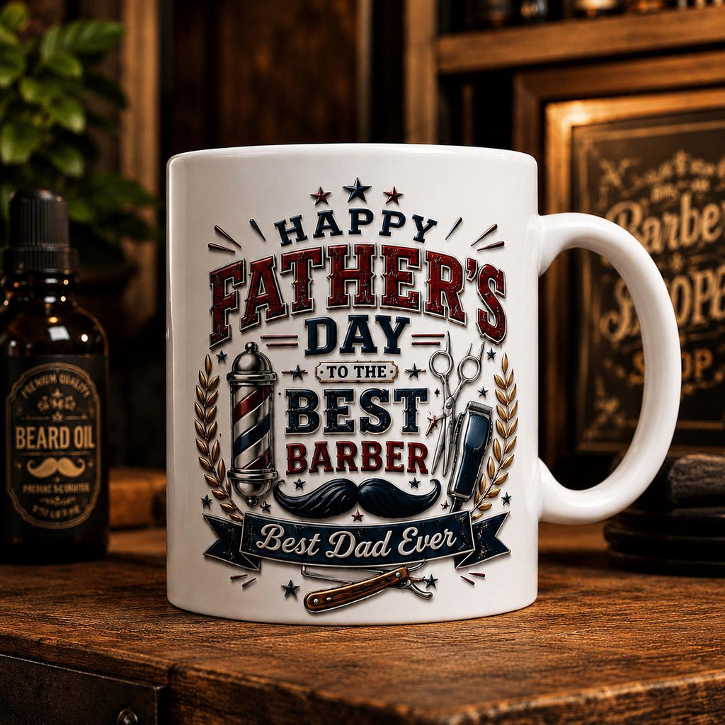 Father’s Day Barber Mug, Best Dad Ever Coffee Cup, Gift for Barber Dad, Barber Mug, Dad Barber Gift, Hair Stylist Father’s Day 3D Effect Mug