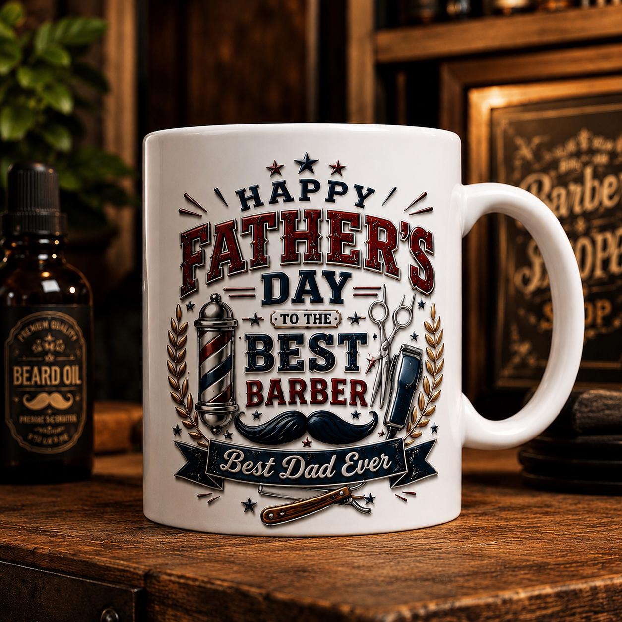Father’s Day Barber Mug, Best Dad Ever Coffee Cup, Gift for Barber Dad, Barber Mug, Dad Barber Gift, Hair Stylist Father’s Day 3D Effect Mug