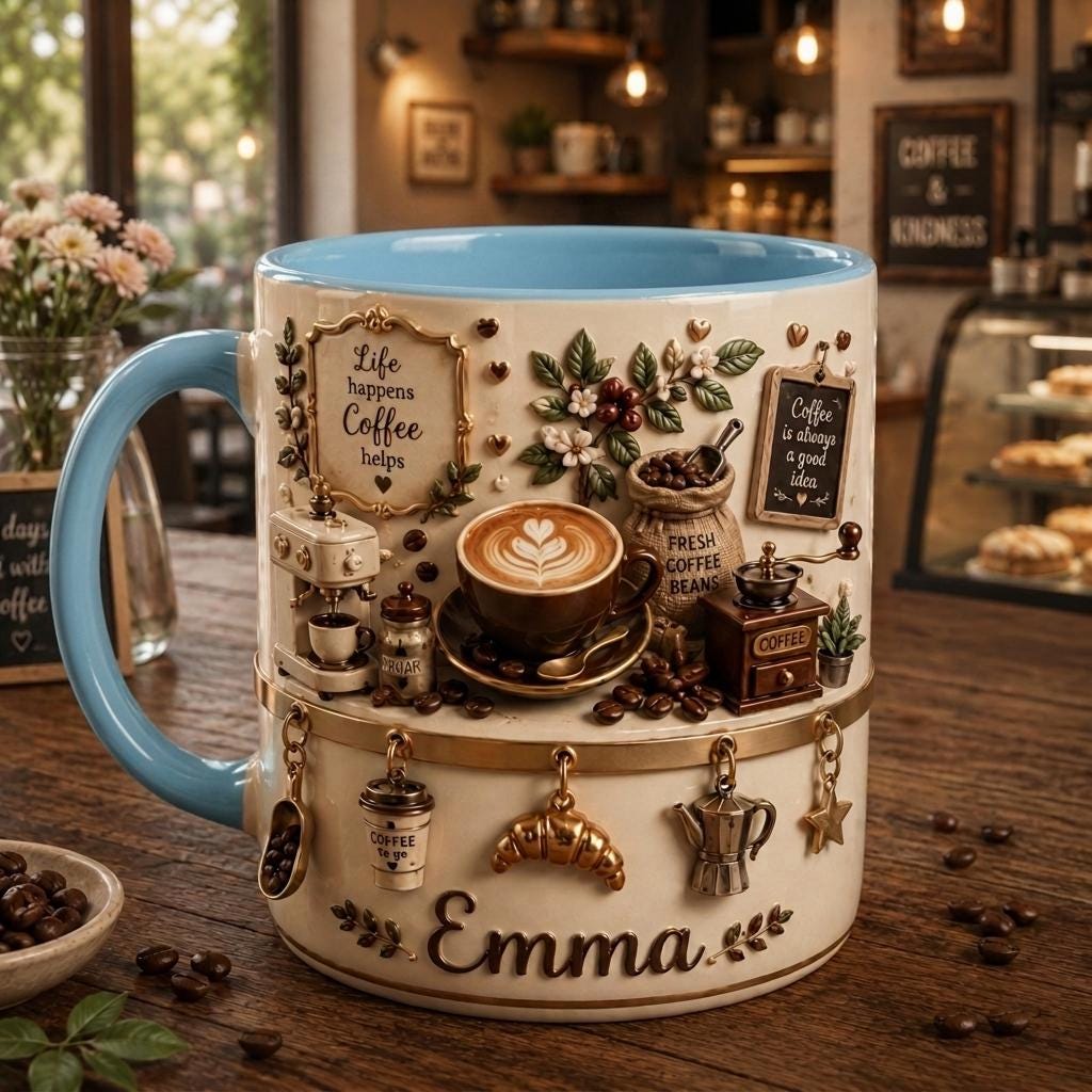 Personalized 3D Illusion Coffee Mug, Custom Name Barista Gift, Ceramic Latte Cup